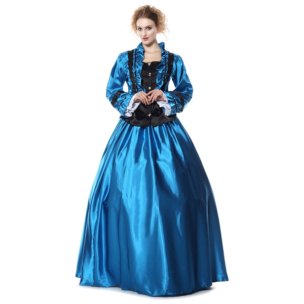Blue Satin Long Sleeve Petticoat Dress ...